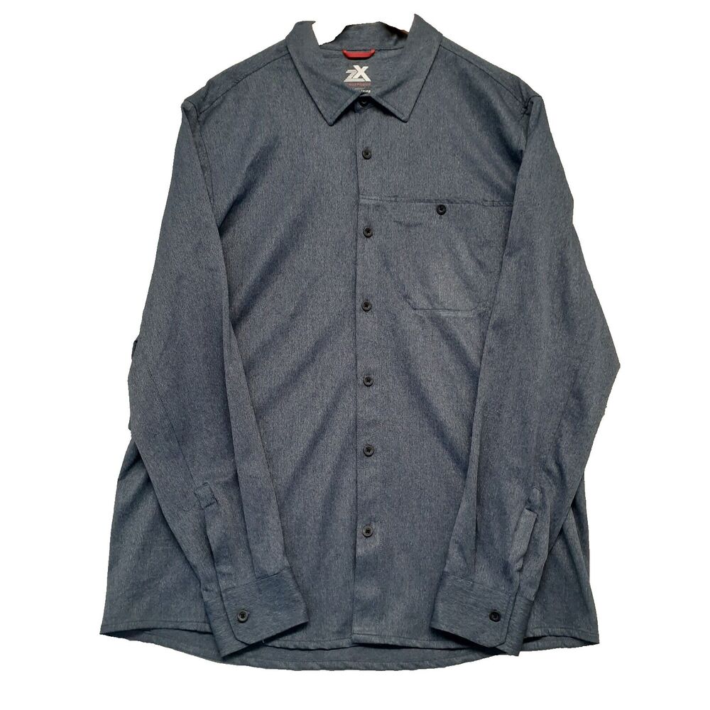 Zeroxposur Men Sz XL Travel Series Heather Navy Blue Long Sleeve Button Up Shirt